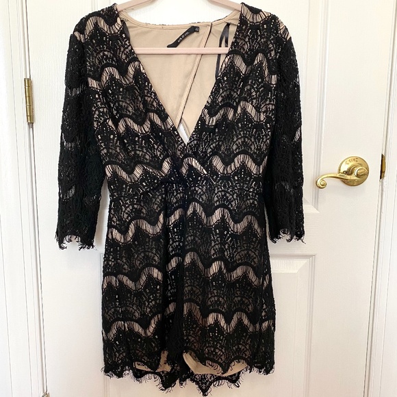 Francesca’s Black Lace Romper w/ Open Back - Picture 1 of 16